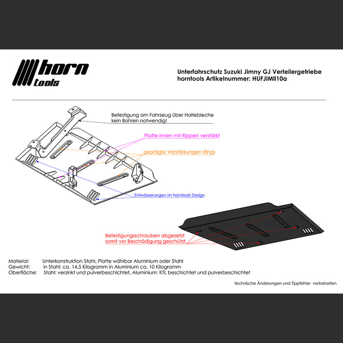 Unterfahrschutz Suzuki Jimny GJ Verteilergetriebe Stahl Offroad Zubehör horntools
