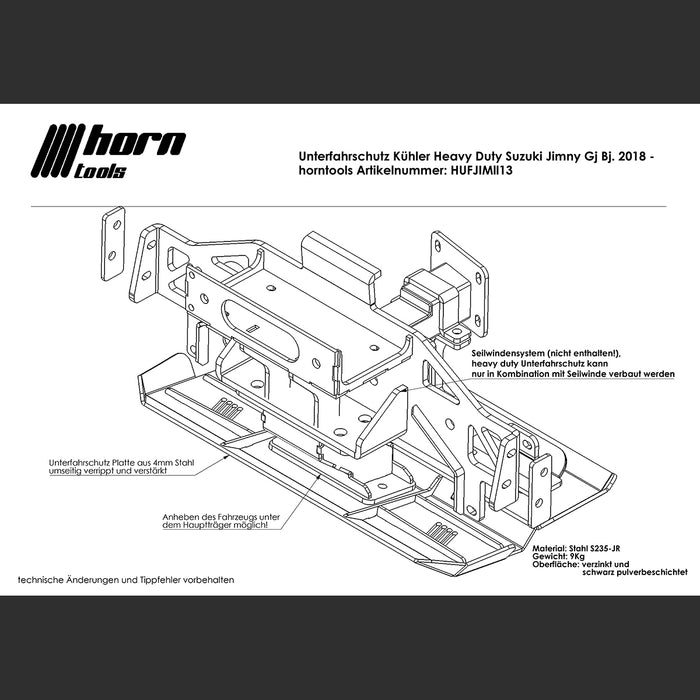 Unterfahrschutz Suzuki Jimny GJ Kühler in Verbindung mit Seilwinde Heavy Duty Stahl Offroad 4x4 Zubehör horntools