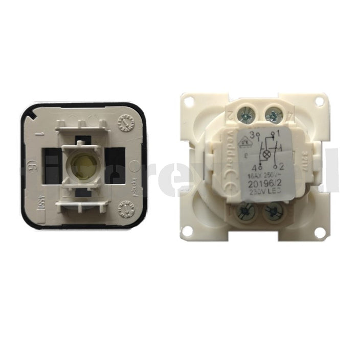 Schalter 2-polig 230V mit gelber LED Kontrollleuchte, Tiefe 25mm, Syst —  thegreenmonkey