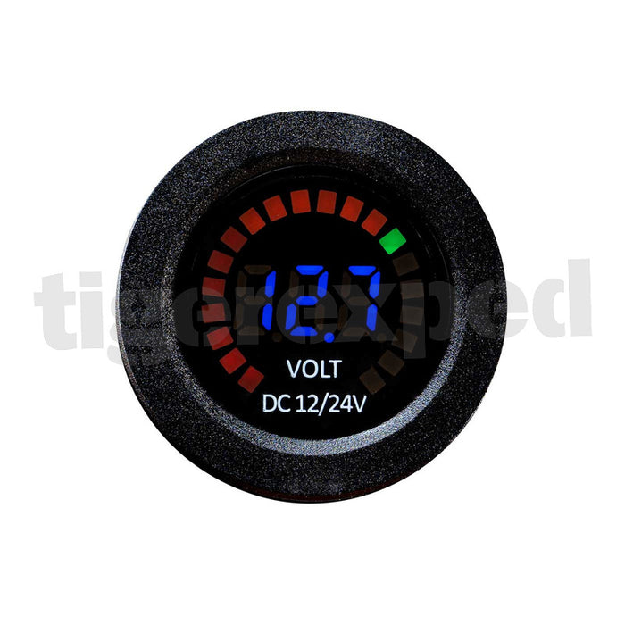 Voltmeter digital 12V / 24V mit Farb-LED Batteriestand-Anzeige “Rainbow” wasserdicht, Einbau-Messgerät